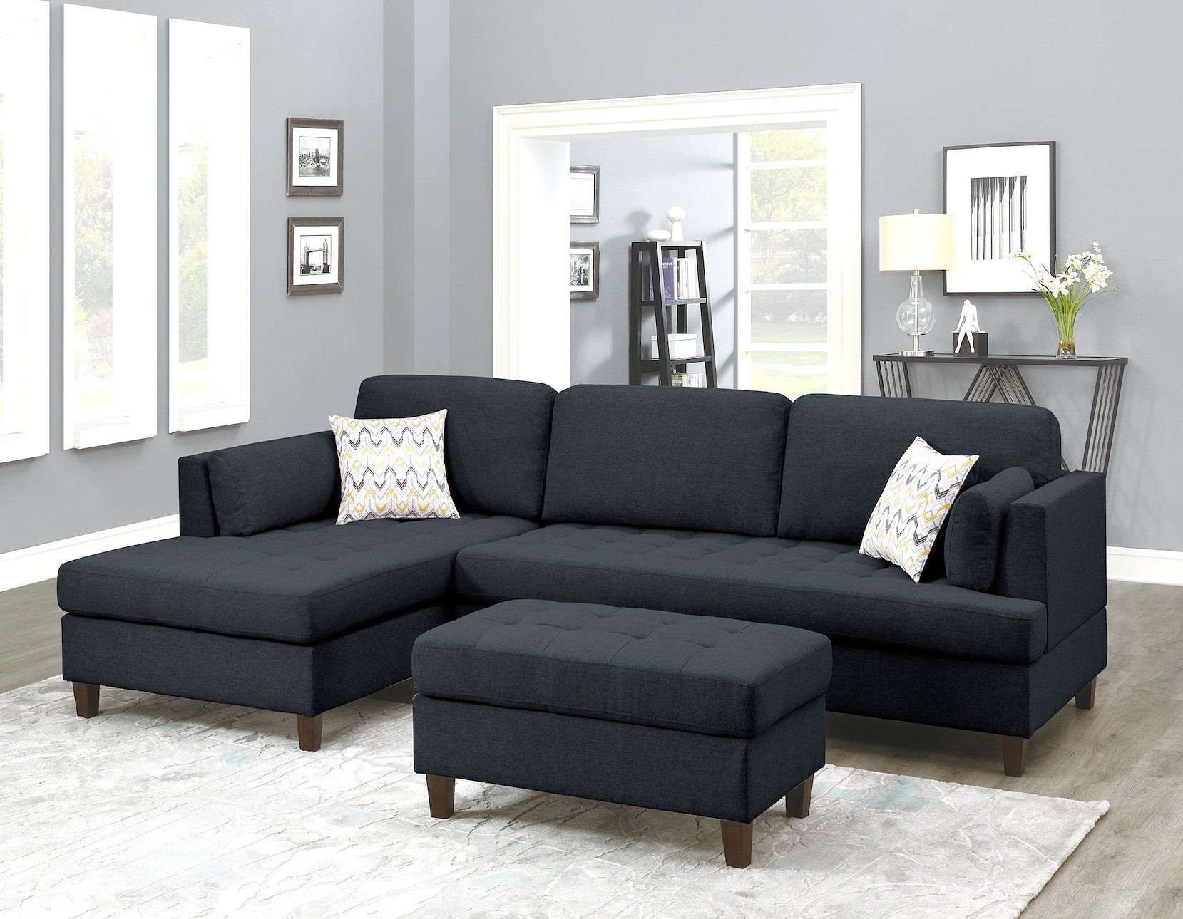 Latitude Run® 117" Wide Faux Leather Reversible Sofa & Chaise with Ottoman Wayfair