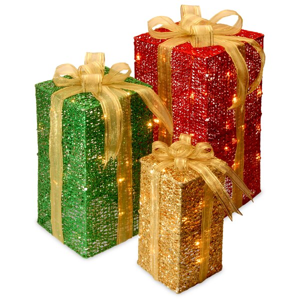 National Tree Co. 3 Piece Sisal Gift Box Lighted Display & Reviews ...