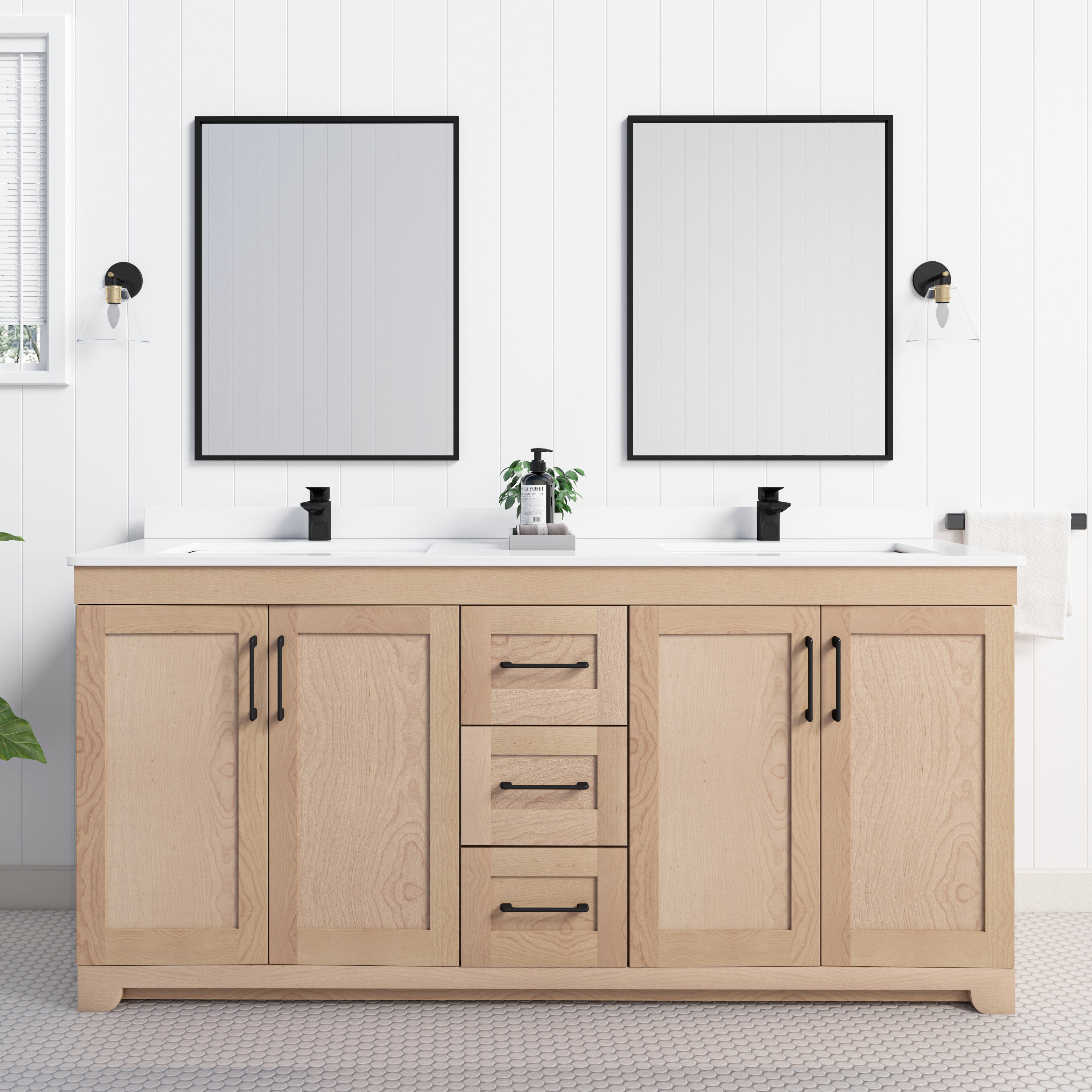 Mylo 73'' Double Bathroom Vanity with White Quartz Vanity Top - Wayfair ...