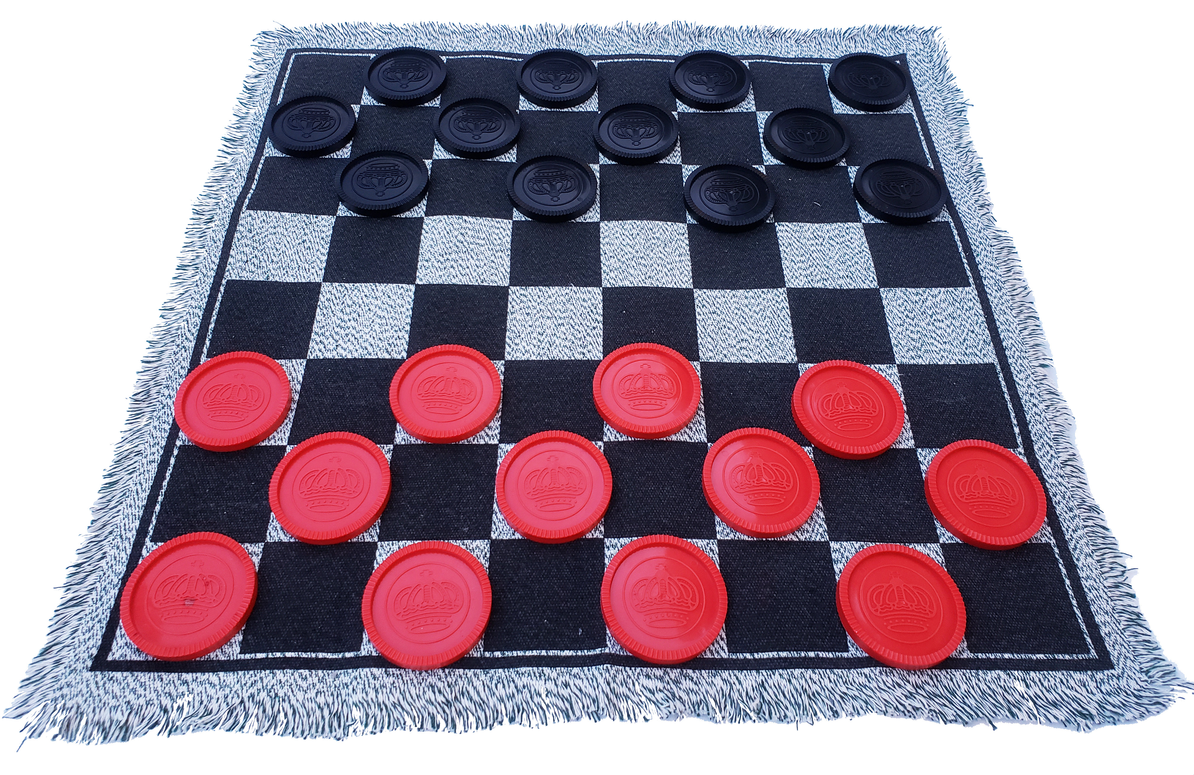 Indoor and Outdoor Board Game for Family Yuanhe 3 in 1 Giant Checkers Set and Tic Tac Toe Game with Reversible Rug 