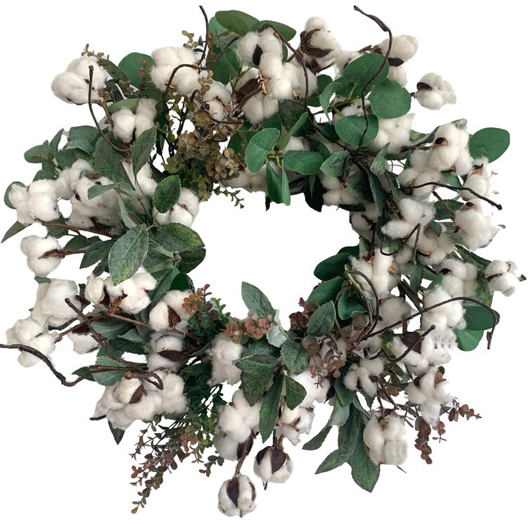 Rustic Farmhouse Berries and Cotton Ball 19" Christmas Wreath Greenery 