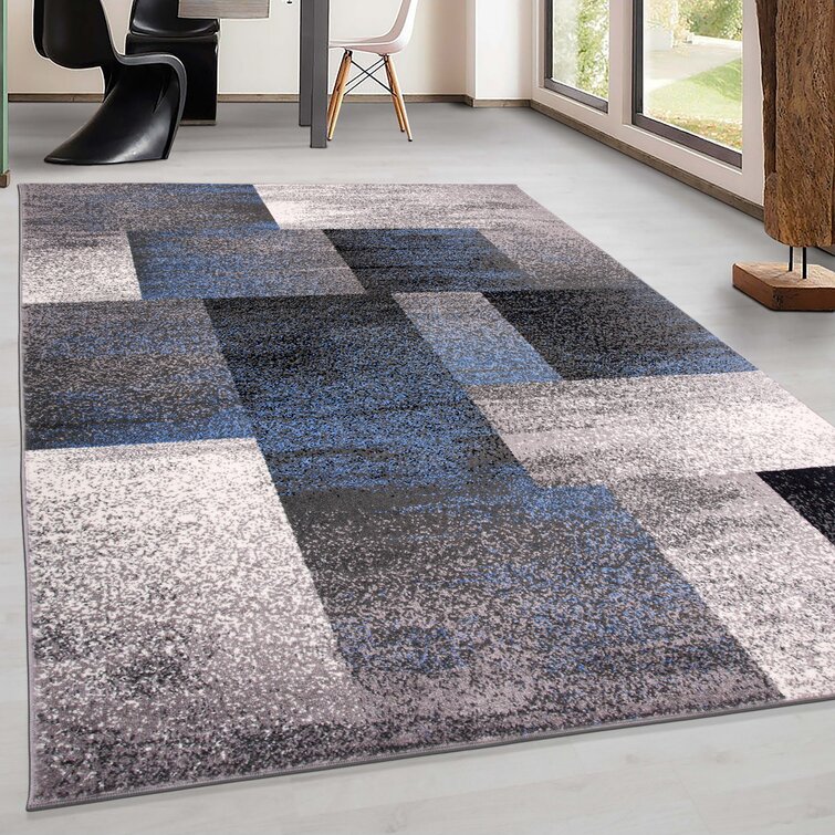Geometric Modern Contemporary High Quality Multi Blue Durable Easycare Area Rugs 