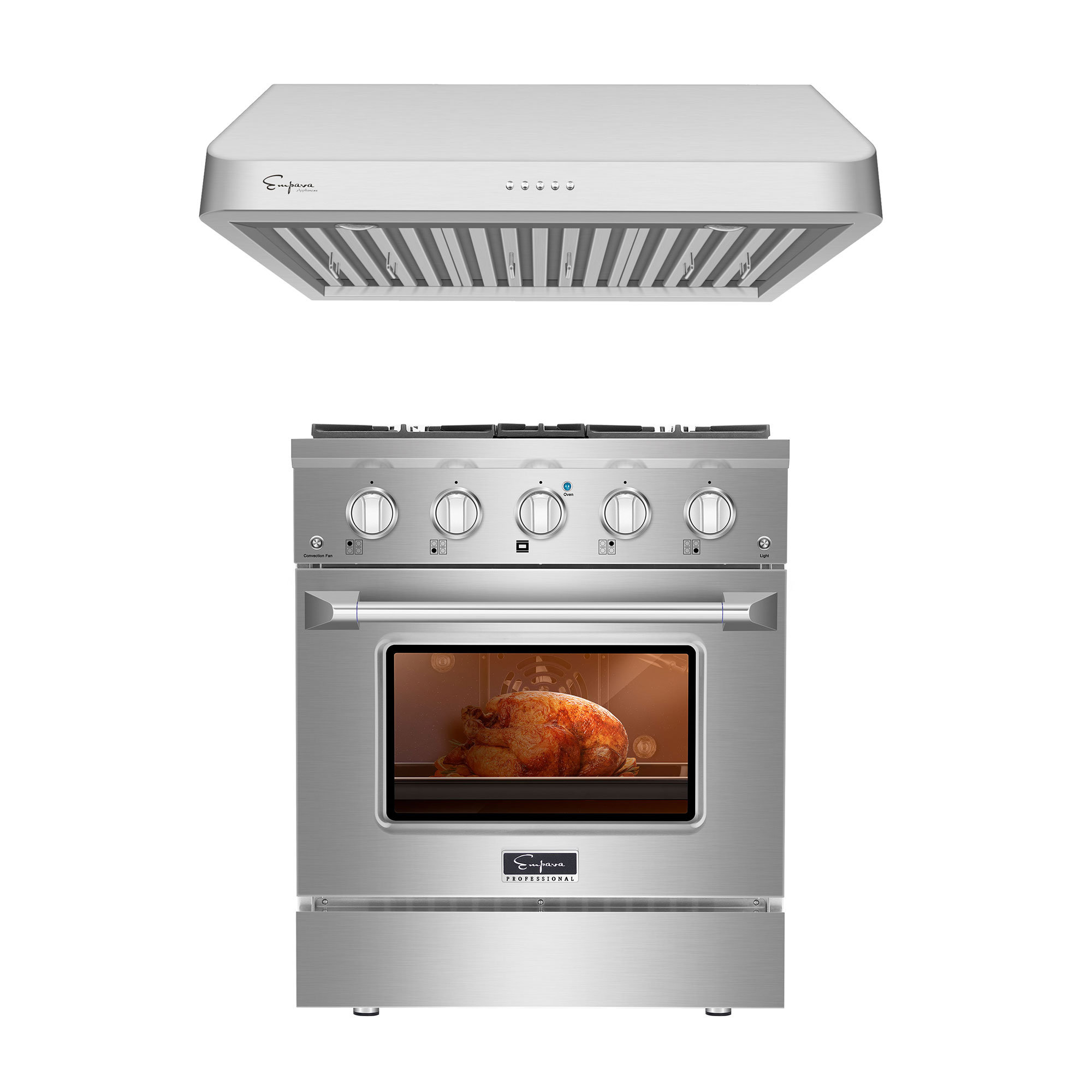 Empava 2 Piece Kitchen Appliance Package with 30'' Gas SlideIn Range , Under Range Hood
