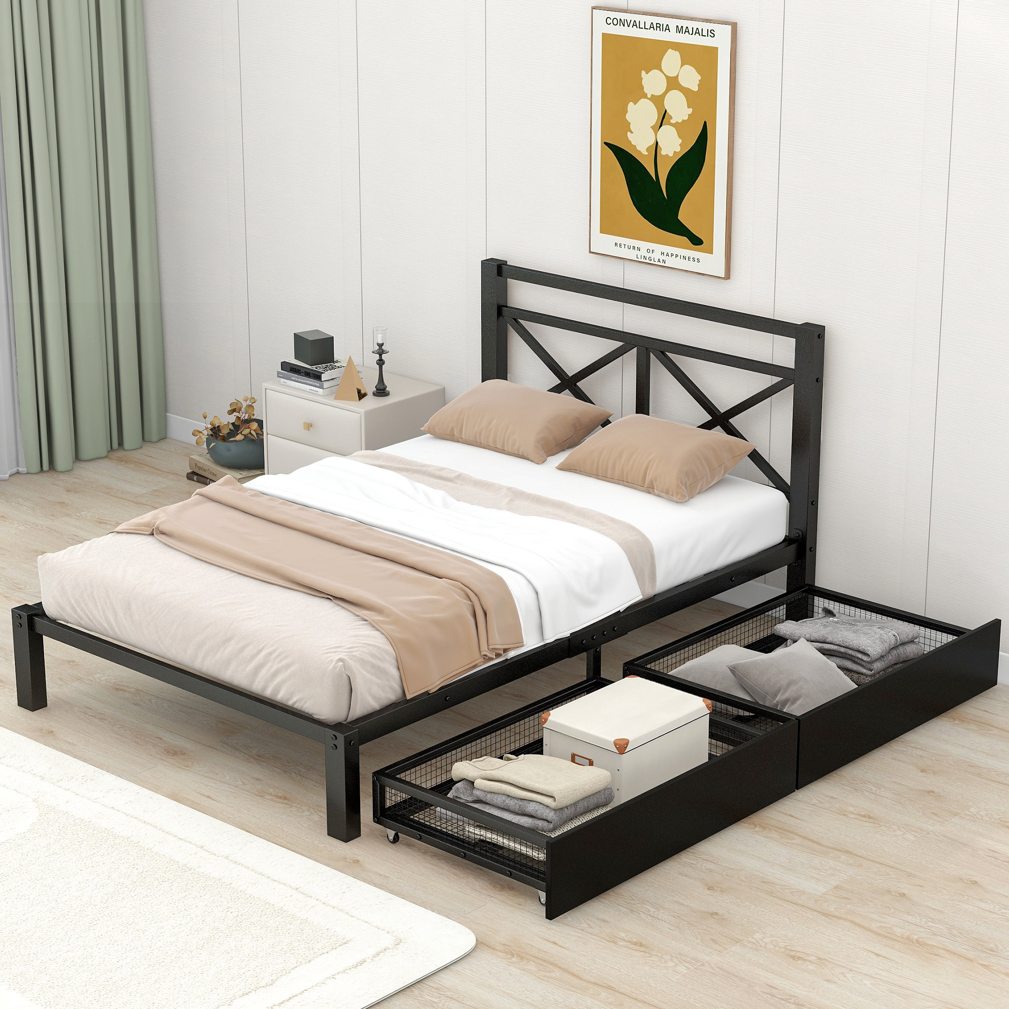 Gracie Oaks Taisia Metal Storage Bed Wayfair