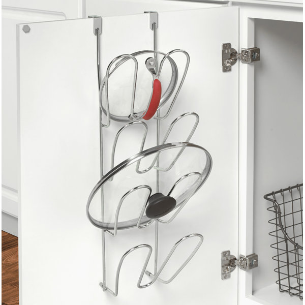 Organize It All Wall Cabinet Door Mounted sturdy Metal Pot Lid Rack White 
