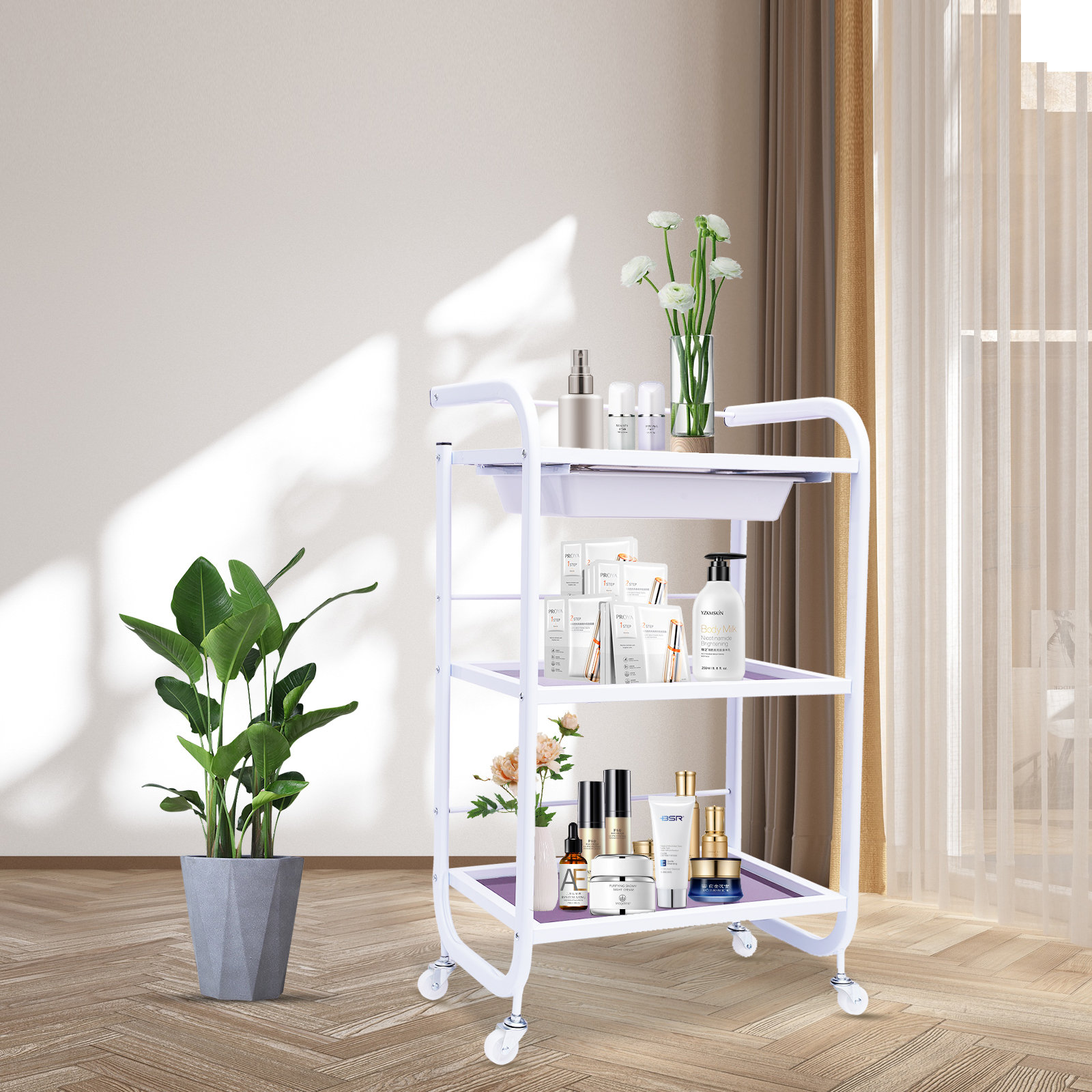 YaoTown White 3-Tier Rolling Trolley Cart, for Spar, Nail Salon and  Hairdresser | Wayfair