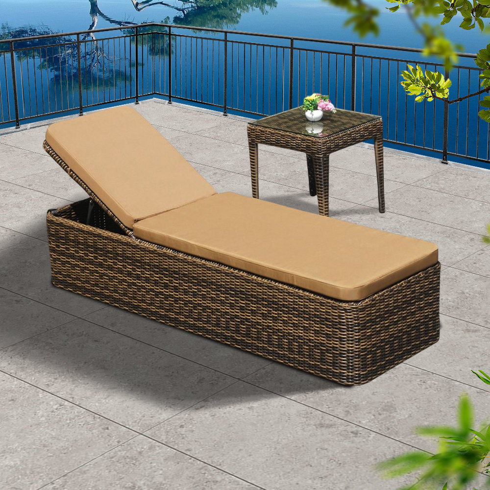 Hokku Designs Doncaster Outdoor Wicker Chaise Lounge with Table Wayfair