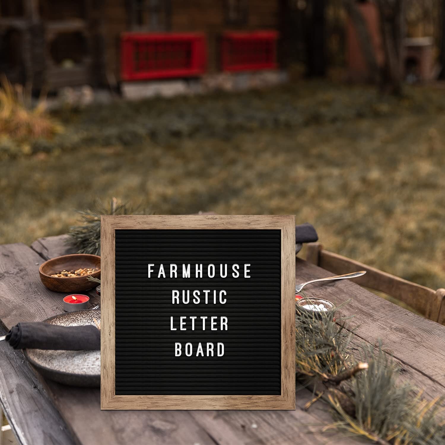 Rustic Wood Frame Letter Board Stand Changeable Letter Sign Farmhouse Wall Decor 