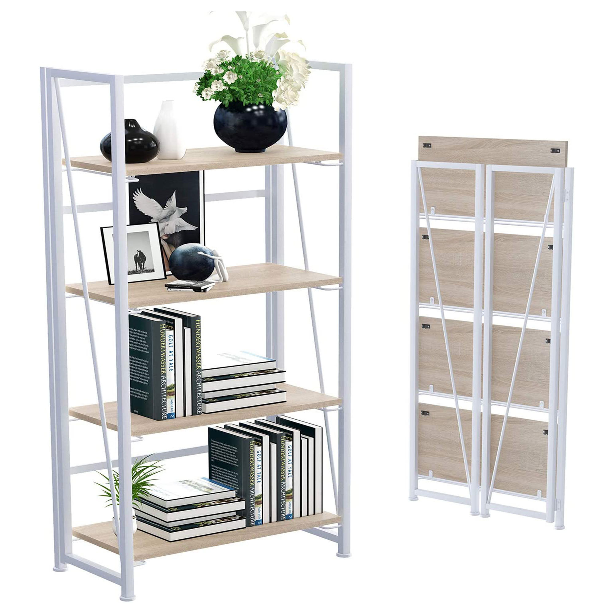 Latitude Run® Fully Assembled Space Saving 4 Tiered Folding Bookcase