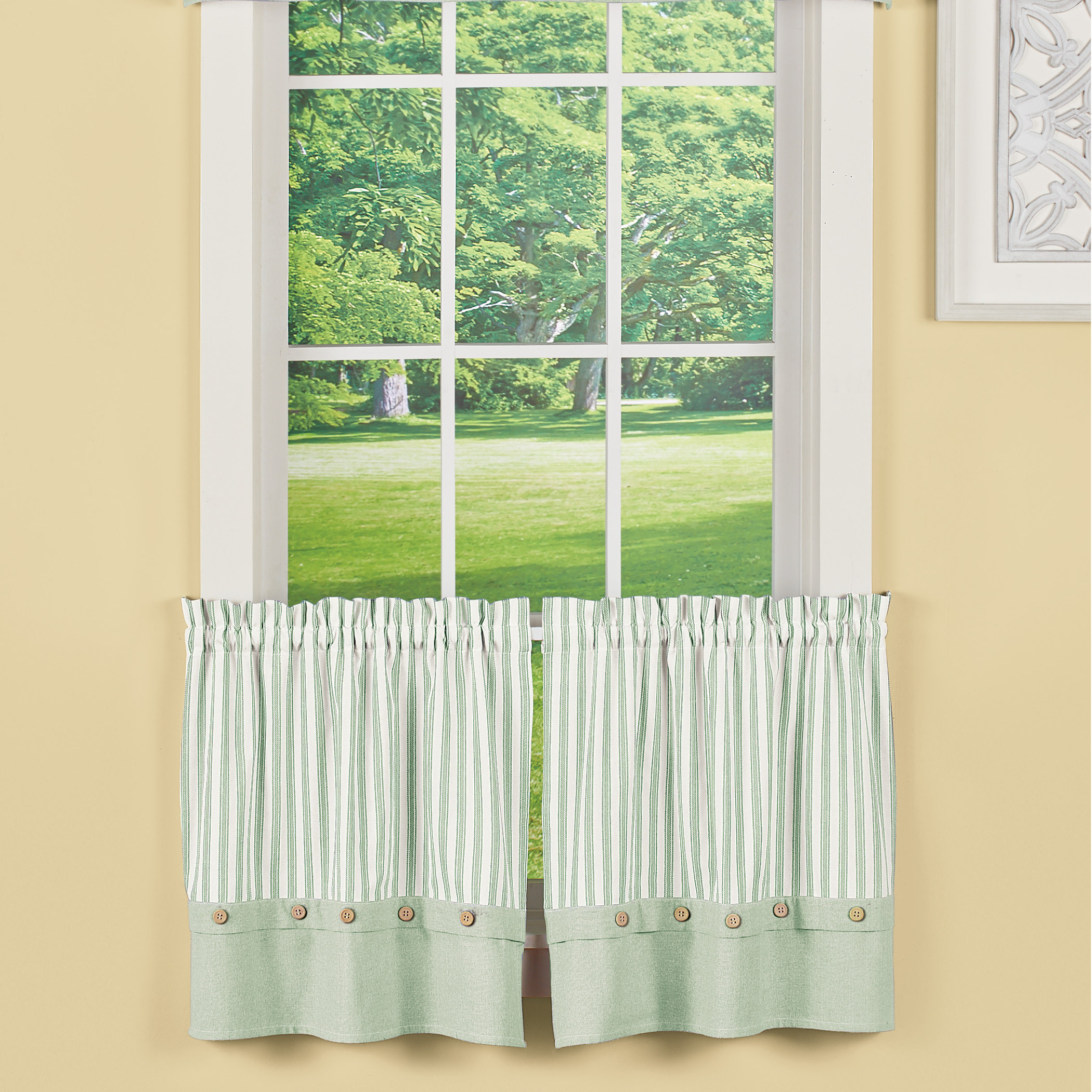 Gracie Oaks Cementon Striped Cotton Tailored 56'' Cafe Curtain