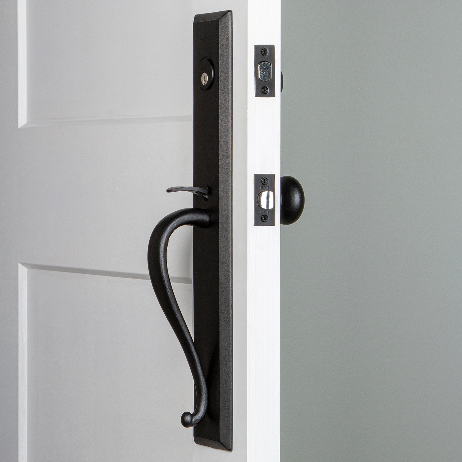 Ageless Iron Handleset with Deadbolt and Keep Door Knob and Rosette