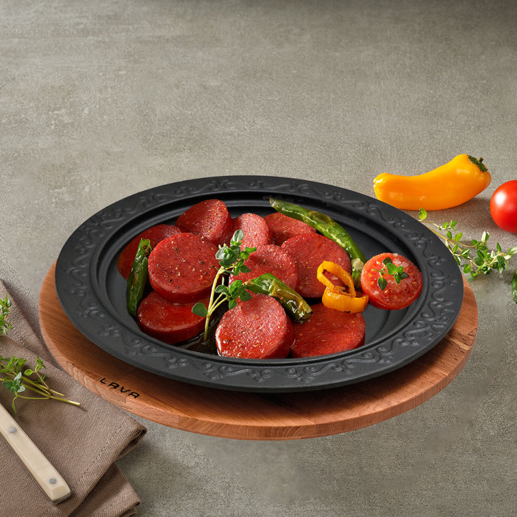 Lava Enameled Cast Iron Serving Dish 11 inch-Round with Beechwood Service  Platter