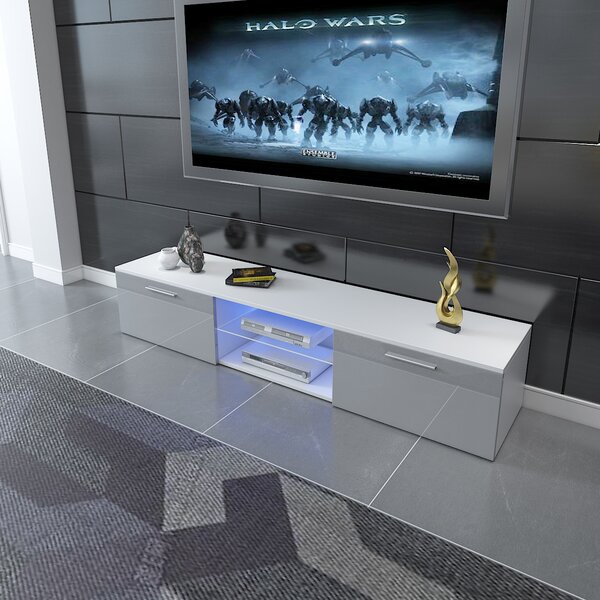 Details about   Entertainment Center Wall Unit White Gloss Floating TV Stand Mounted Led Lights 