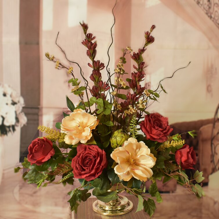 Floral Home Decor Silk Centerpiece Flower Floral Arrangement & Reviews ...