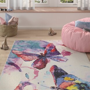 ALAZA Rose Floral Butterfly Animal Non Slip Area Rug 4' x 5' for Living Dinning Room Bedroom Kitchen Hallway Office Modern Home Decorative