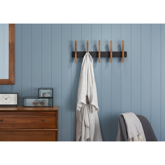 Mercury Row® Sifford Mid Century Coat Rack With 5 Wooden Hooks - Black ...
