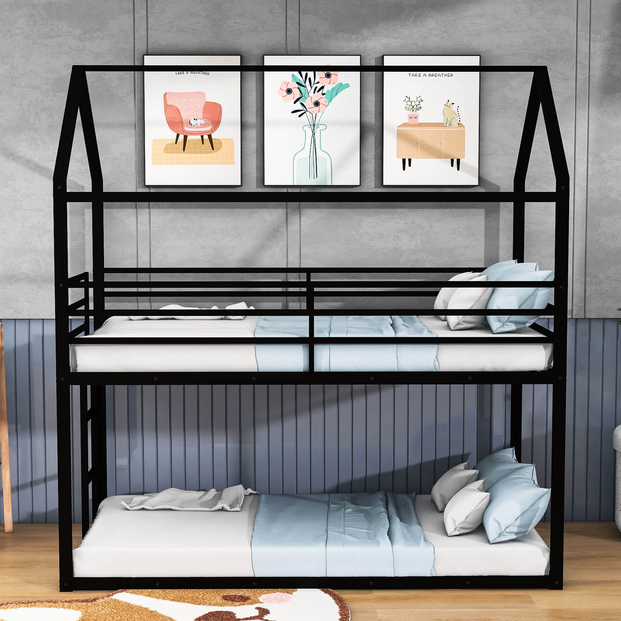 YUNMA Twin Over Twin Metal House Bunk Bed by YUNMA Wayfair