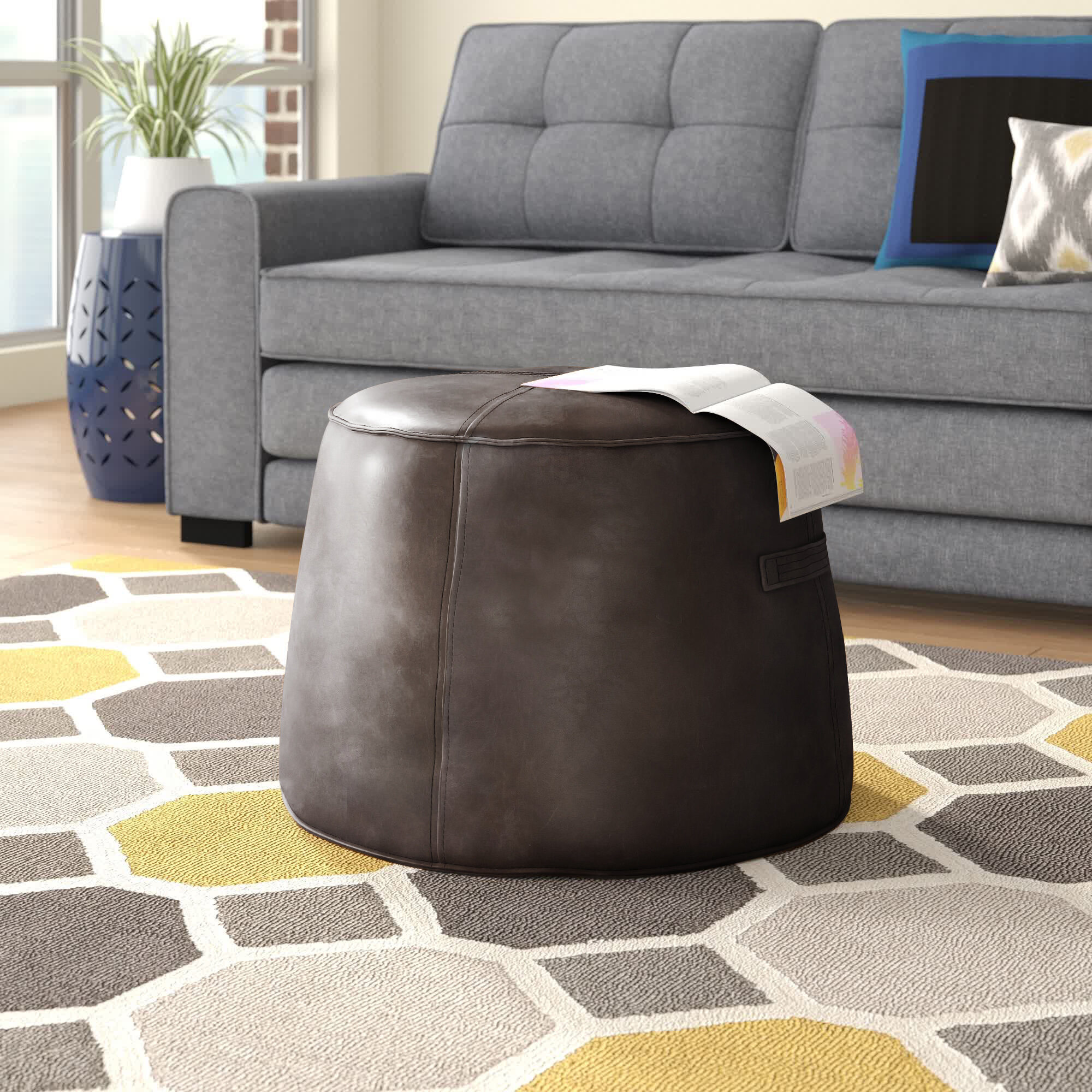 Round Faux Leather Footstool Living Room Footrest Bean Bags Foot Stool Pouffe 