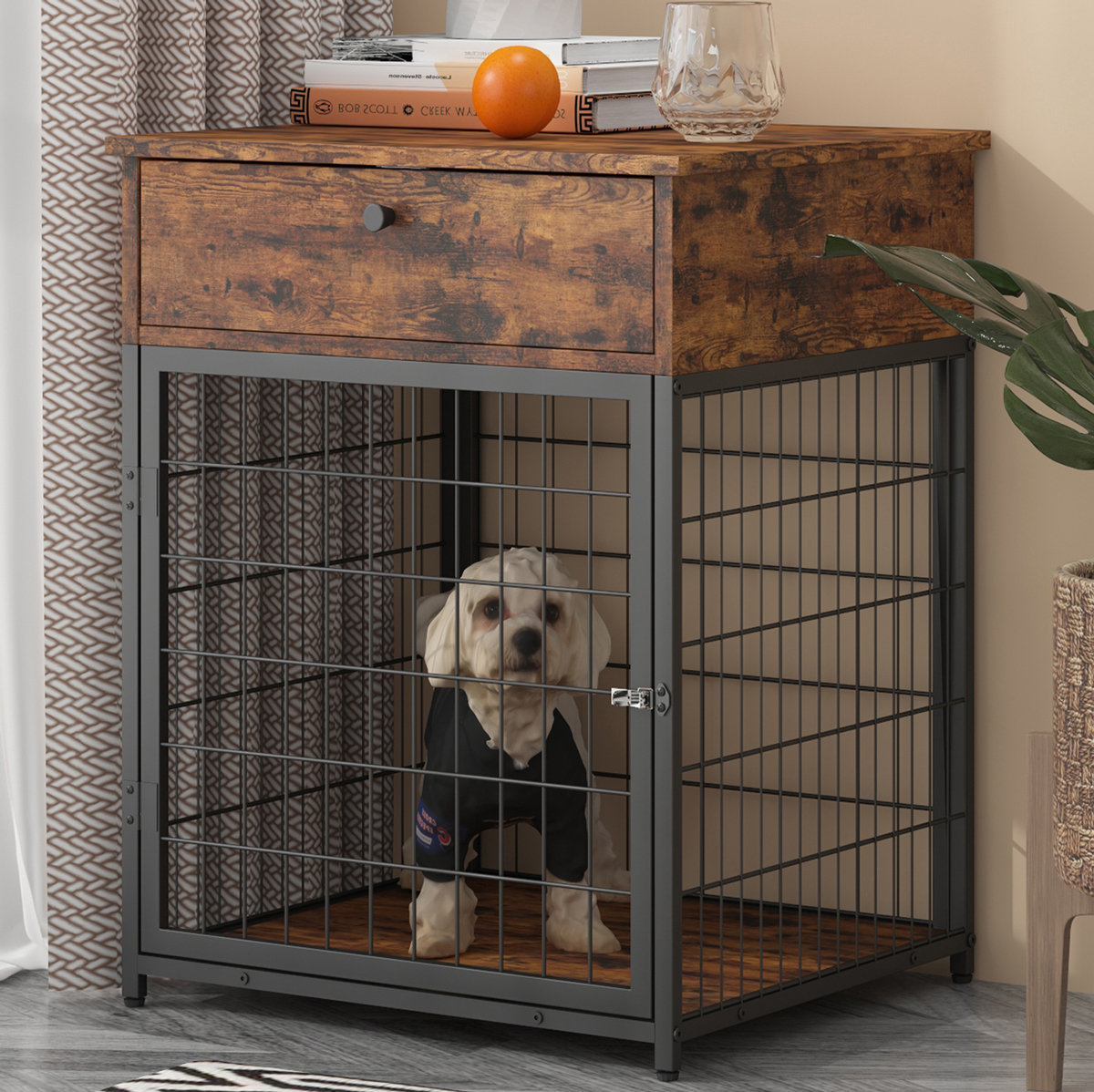 Tucker Murphy Pet™ Wooden Dog Crates Pet Crate Table With Drawer