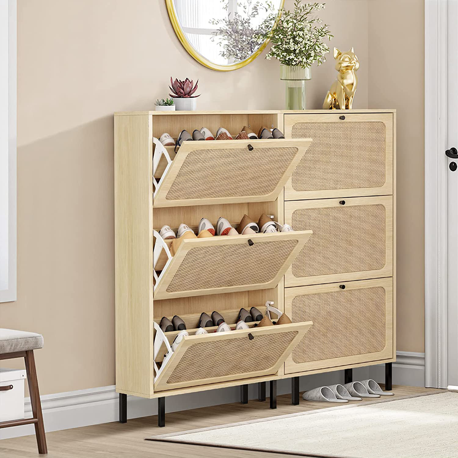 Bay Isle Home Rattan 18 Pair Shoe Storage Cabinet Reviews Wayfair