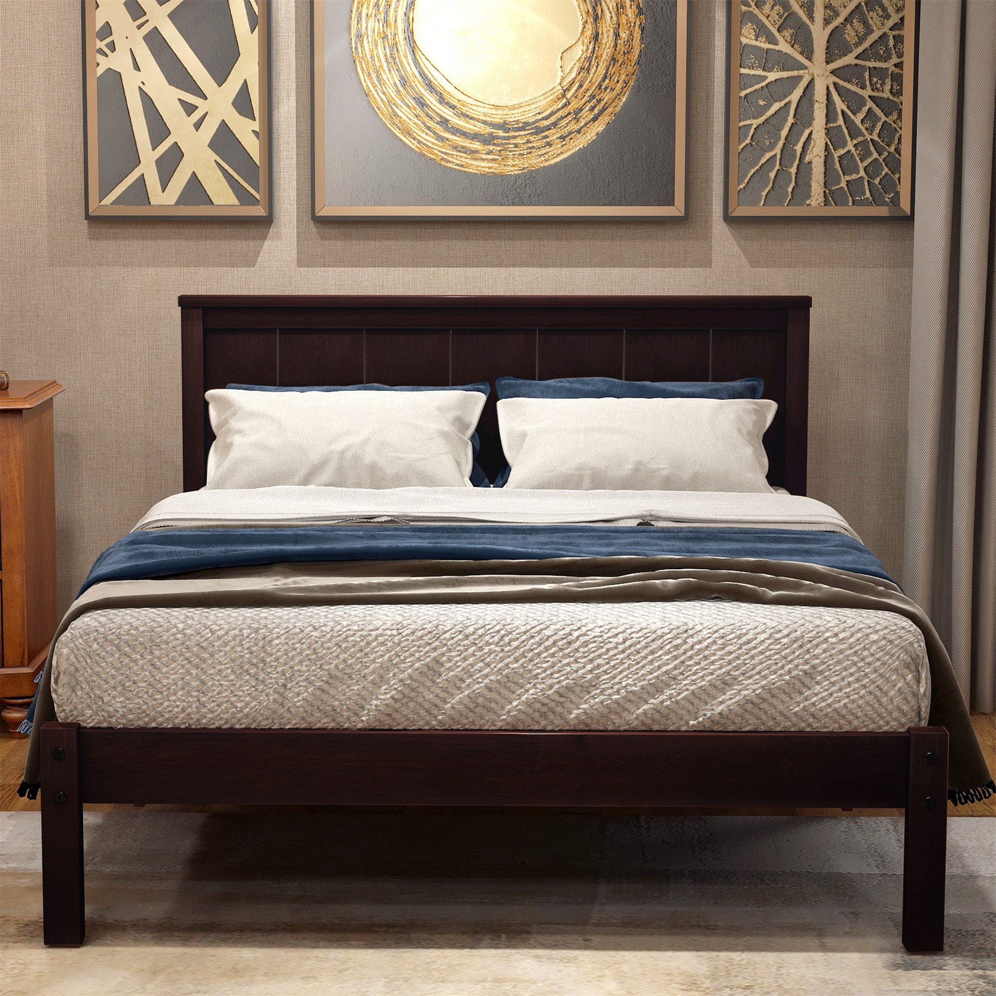 Red Barrel Studio® Wooden Platform Bed With Headboard Abd Wood Slat