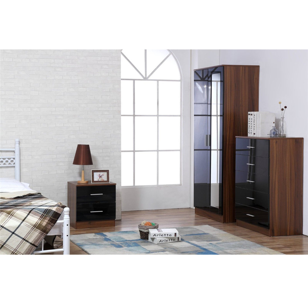 Zipcode Design 3-tlg. Schlafzimmermöbel-Set Eva Farbe: Nussbaum/Schwarz glänzend