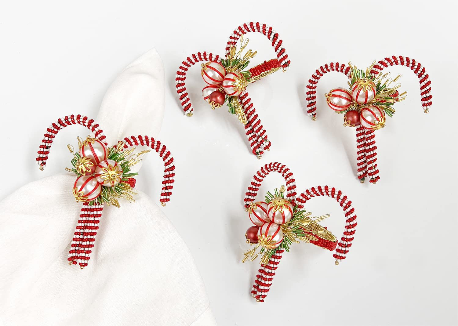 The Holiday Aisle® Hand Beaded Candy Cane Festive Napkin Rings, Set Of 4 Wayfair