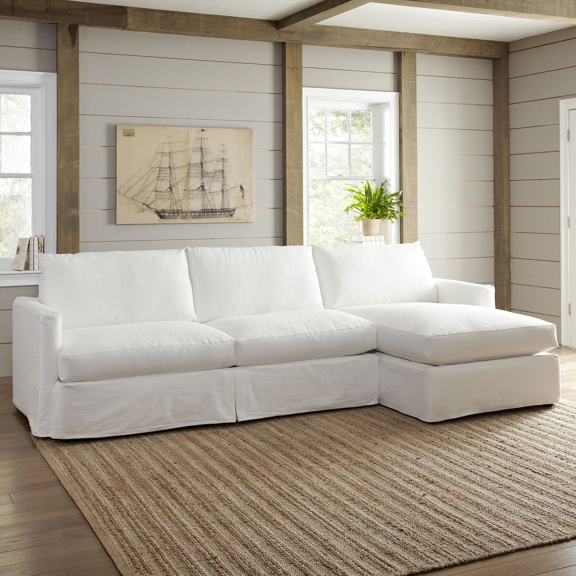 Kian 121″ Wide  Cotton Down Cushion Sofa & Chaise