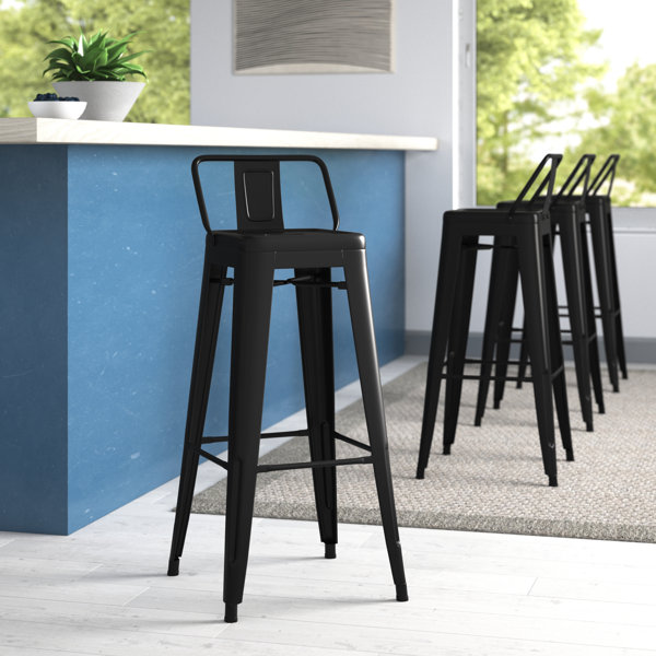 Set of Four Matte Red 24 Inches Counter High Bar Stools Indoor/Outdoor 