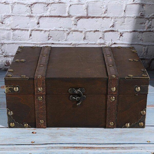 Decorative Trinket Jewelry Storage Box Wooden Chest Treasure Case Holder Lock 