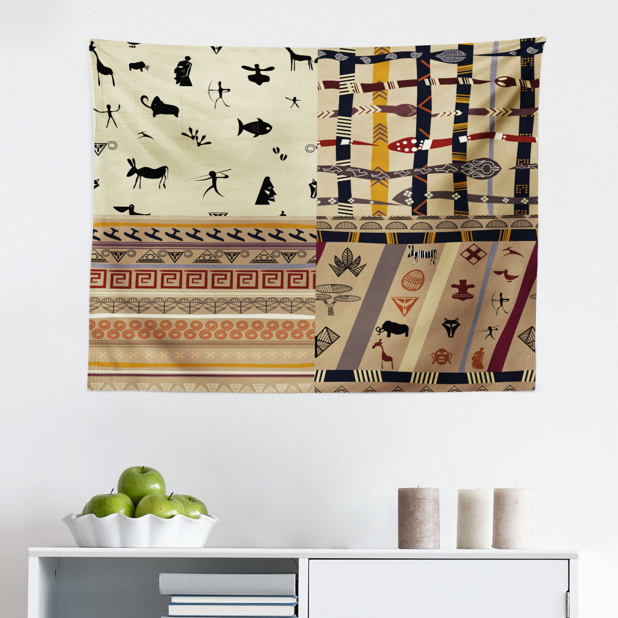East Urban Home Ambesonne Prehistoric Tapestry, Hunting Animals In  Wilderness Zebra Fish Snake Tribal Patterns, Fabric Wall Hanging Decor For  Bedroom Living Room Dorm, 45