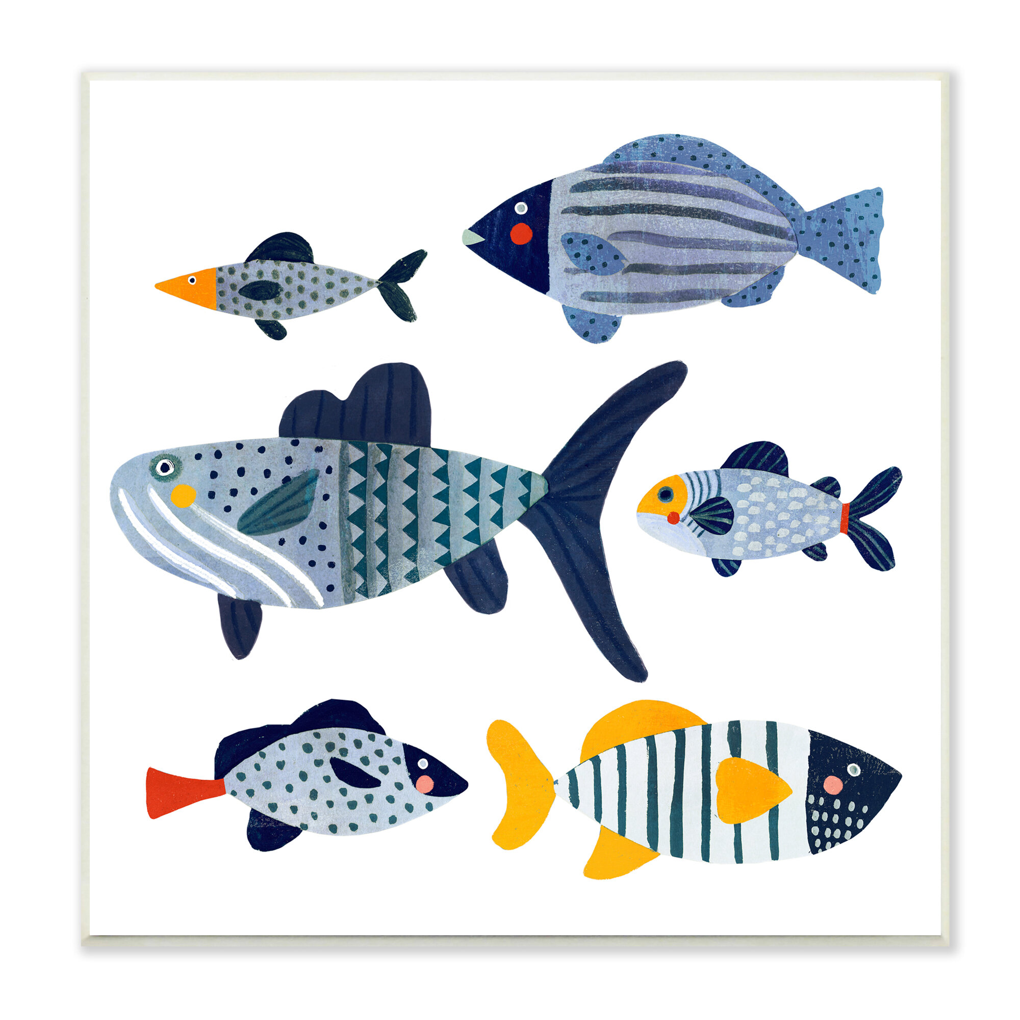 Stupell Industries Kid's Tropical Fish Collage Playful Blue Aquatic Animals  - Graphic Art | Wayfair