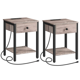 Gray Side End Table Set of 2 Night Stand Single Cube Shelving Small Storage NEW 