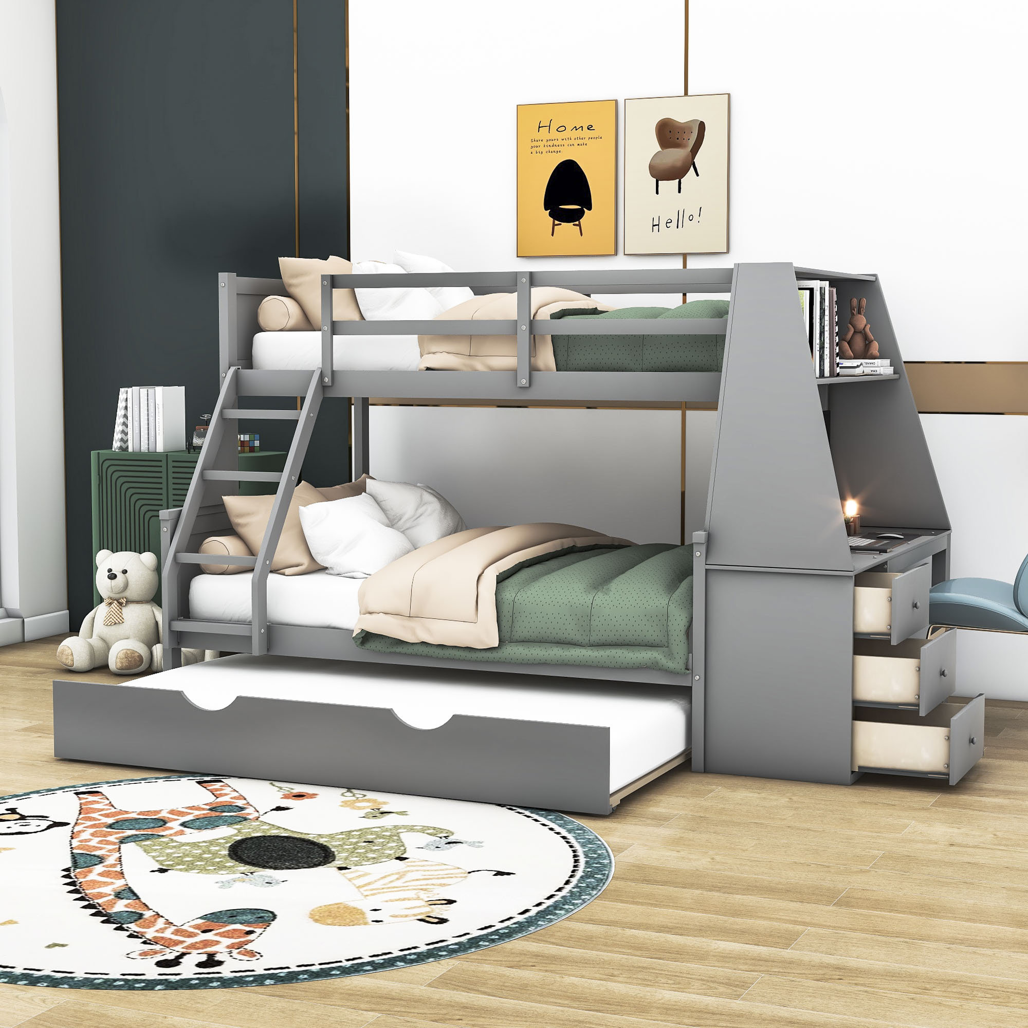 Harriet Bee Falu Twin Over Full 3 Drawer Standard Bunk Bed with Built