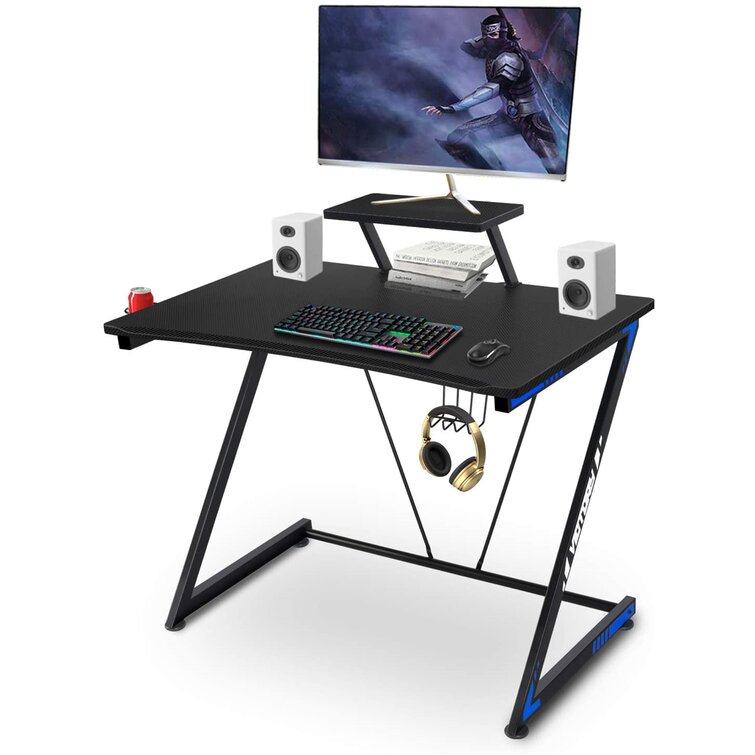 Black Home Computer Gaming Desk with Cup Holder Large Office Gaming PC Table 