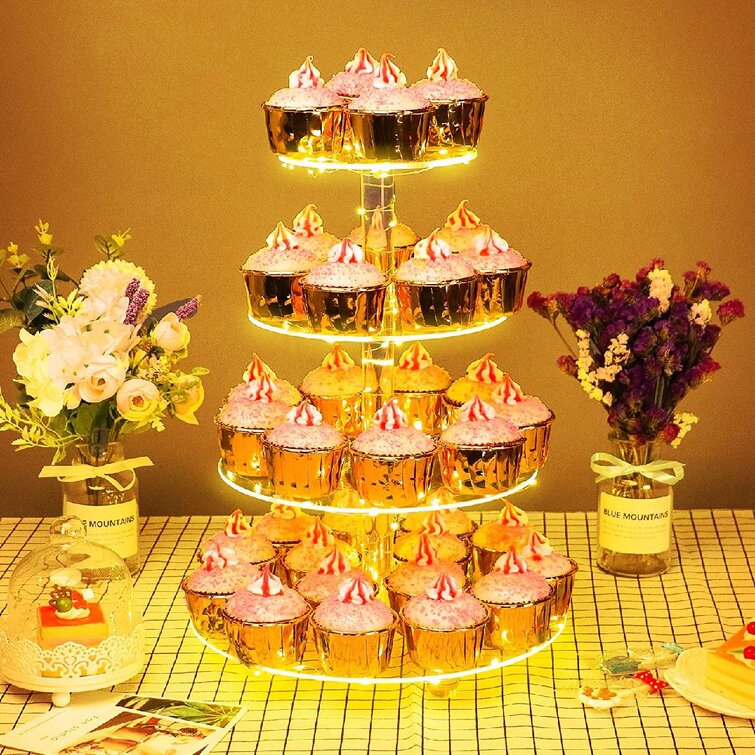4 Layer Cupcake Cake Stand Holder Wedding Party Dessert Decor LED String 