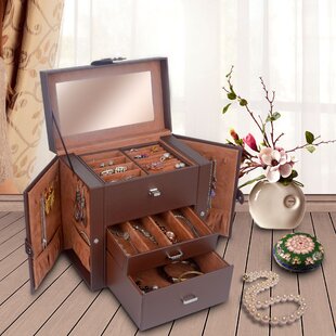 Large Vanity Case Beauty Jewellery Box Leather Finish Jewelry Storage 1 Drawer 