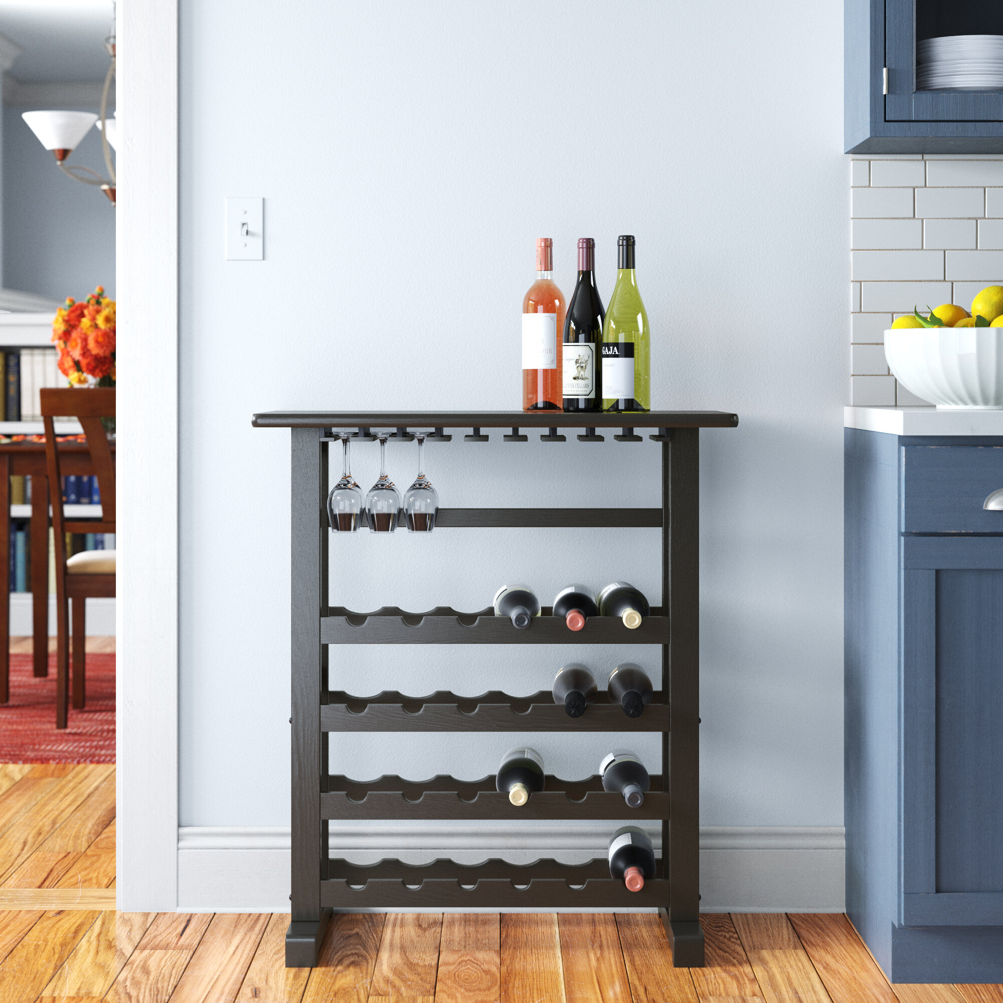 Wooden Shelving With Wine Glasses Storage Display Shelf Home Kitchen Decor Unit 