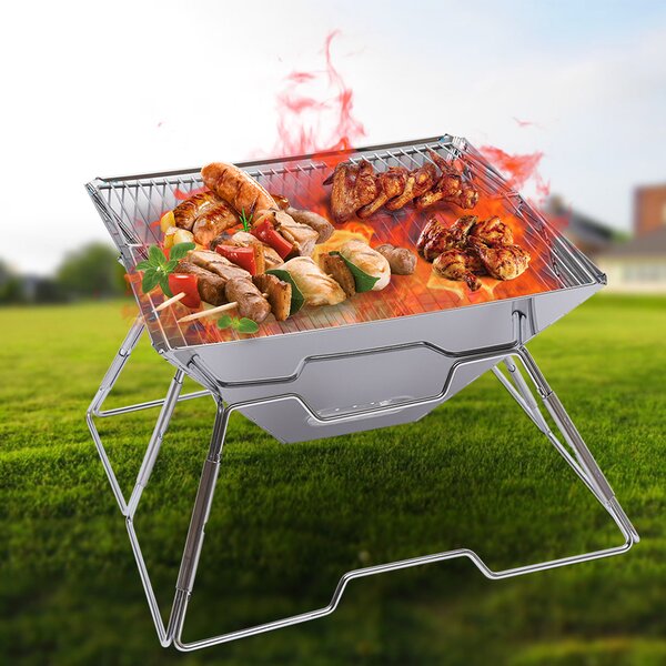 BBQ Camping Grill Summit Family Sized Portable Steel Folding Barbecue 
