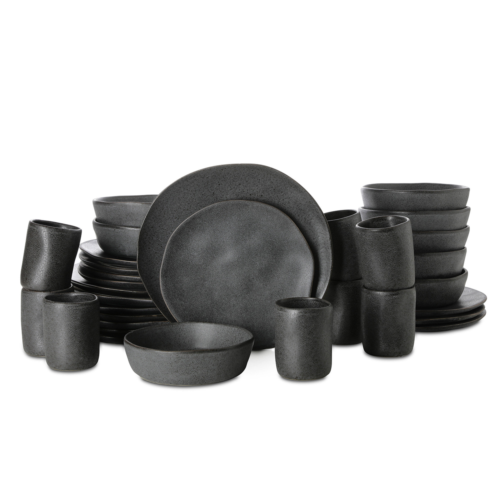 Stone By Mercer Project Hekonda Debossed 32 Pieces Stoneware Dinnerware Set, Gray Wayfair