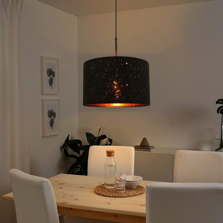 Design Esszimmer Leuchten Pendelleuchte Wohn Zimmer Hängelampe Stoff gold-braun 