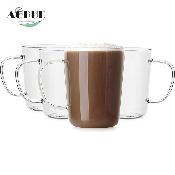 Double Walled Glass Mugs Coffee Heat-resistance Innovative Cups for Tea Latte Drinking Glasses with Handle Transparent High-borosilicate Glass Explosion Proof Beer Cups 