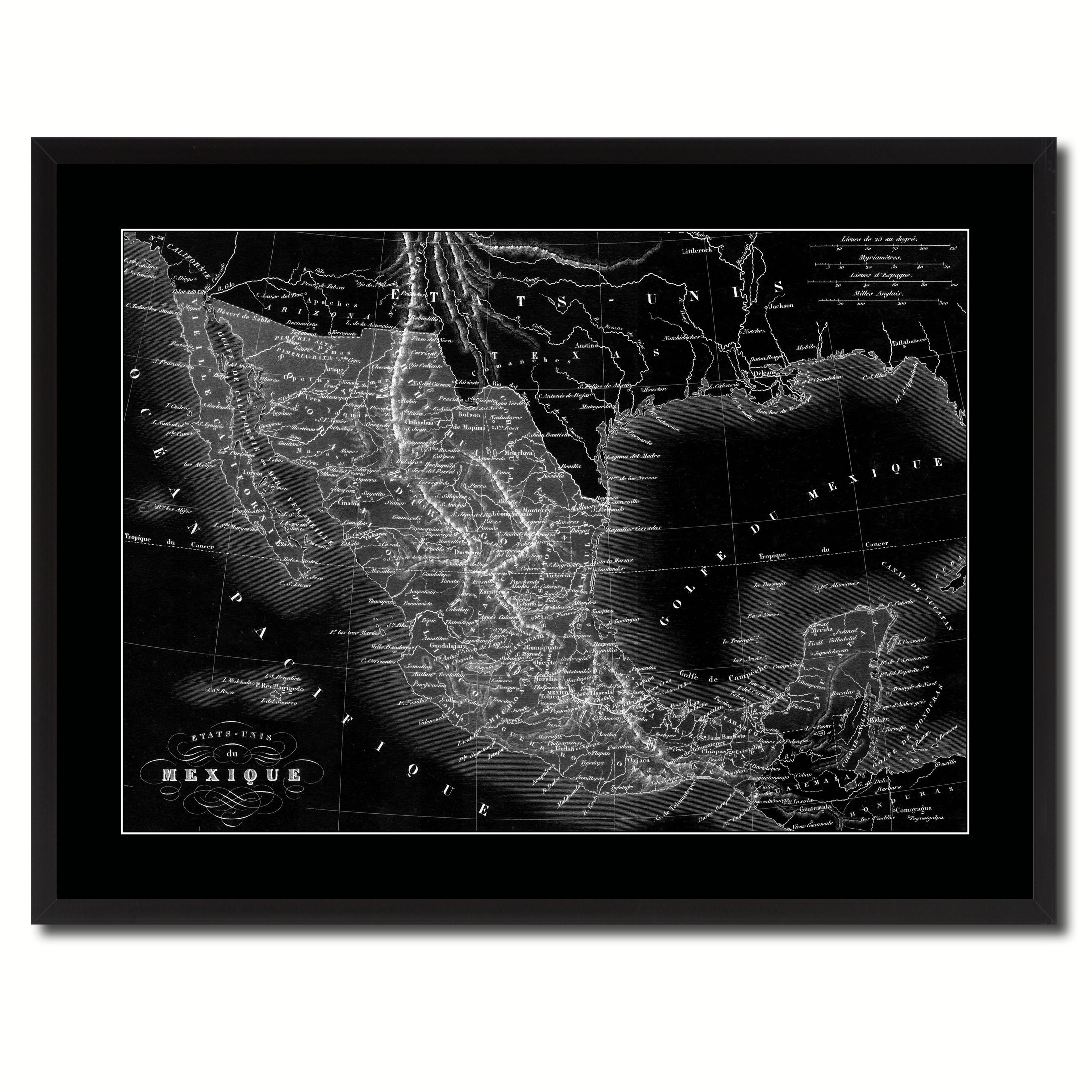 17 Stories Mexico Vintage Monochrome Map Picture Frame Print on