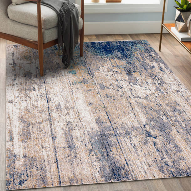 17 Stories Elrosa Performance Blue/Gray/Brown Rug | Wayfair
