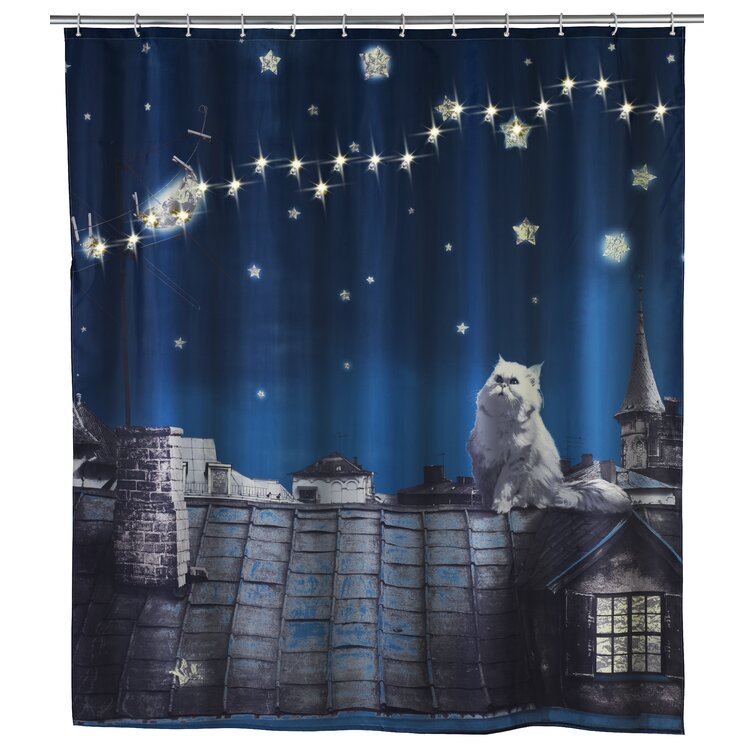 Moon Shower Curtain Black Cat Siting on Moon Print for Bathroom 
