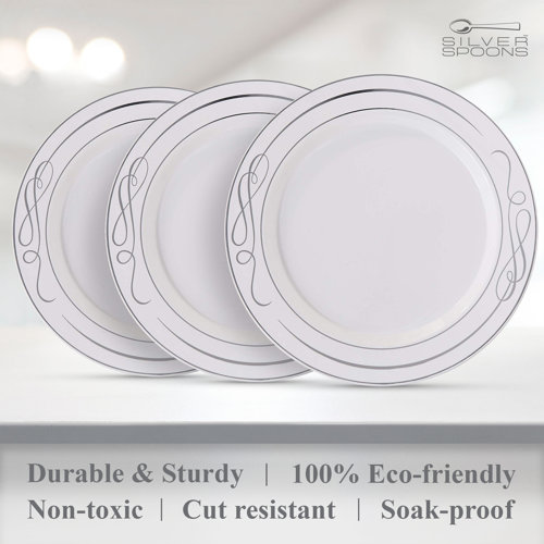 Silver Spoons Bella Heavy Weight Plastic Disposable Party Supplies Set ...