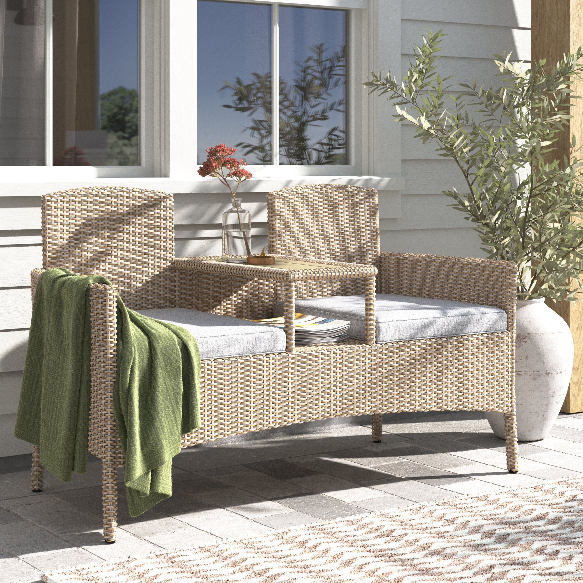 Sand & Stable Jett Wicker Outdoor Bench & Reviews Wayfair