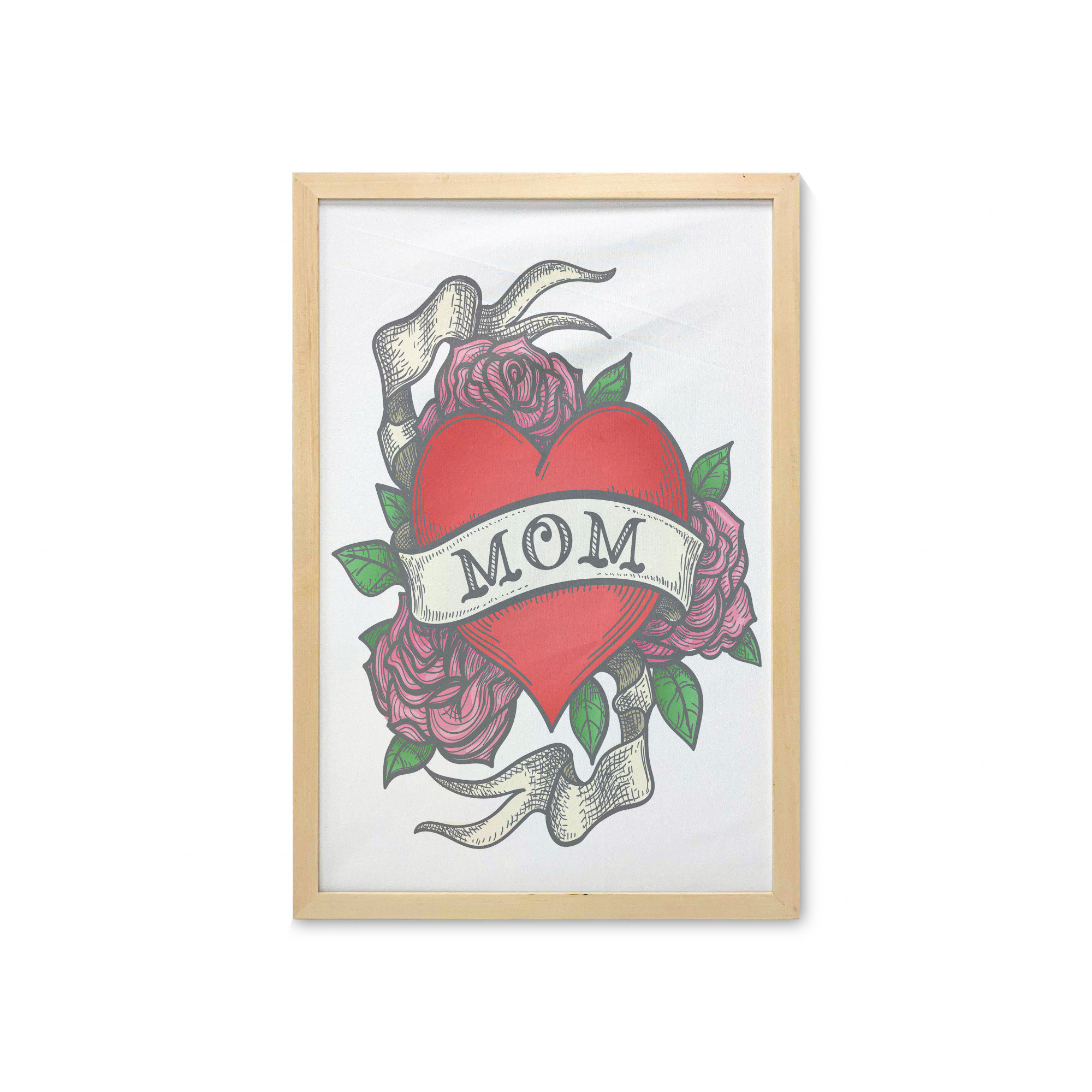East Urban Home Simple Classic Tattoo Design Heart With Roses And Mom Lettering On Ribbon - Picture Frame Painting | Wayfair east-urban-home-simple-classic-tattoo-design-heart-with-roses-and-mom-lettering-on-ribbon-picture-frame-painting-wayfair