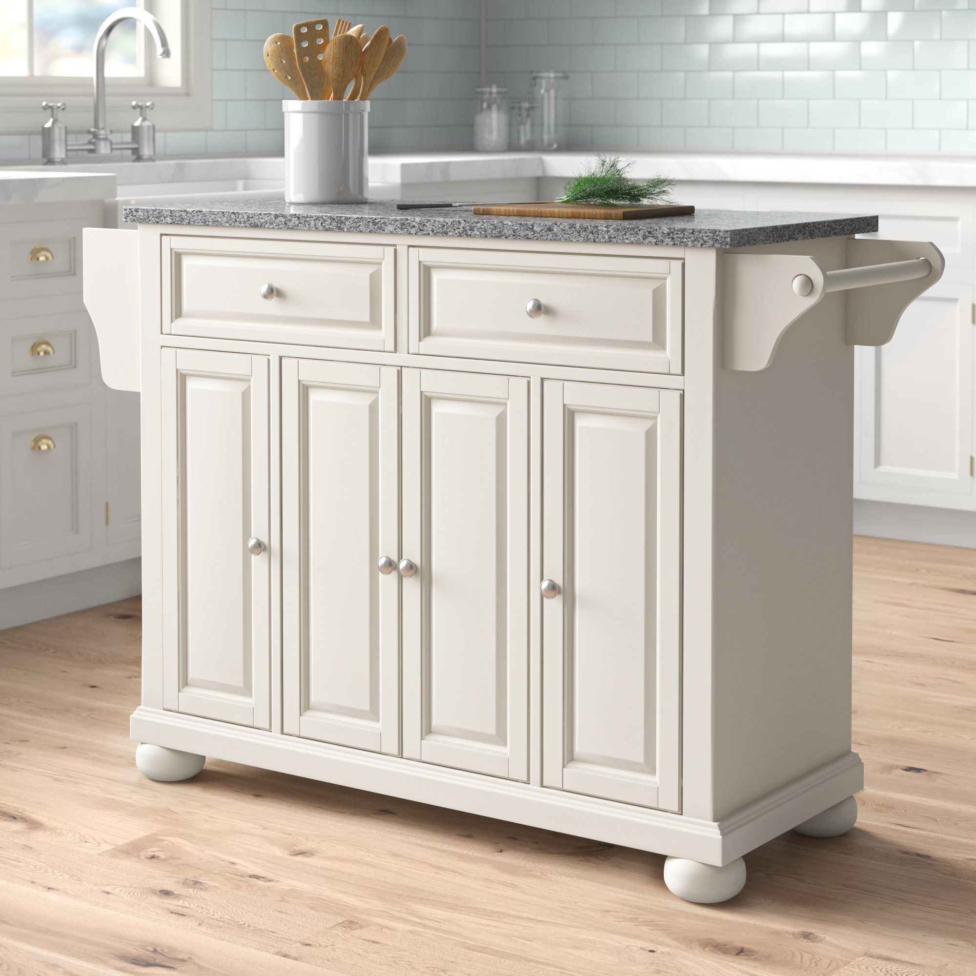 Three Posts Monty 51.5'' Wide Rolling Kitchen Island with Granite Top