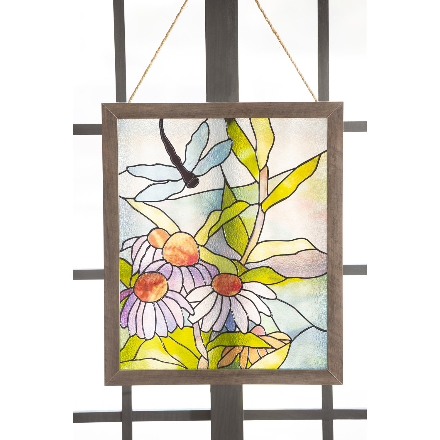 Rosalind Wheeler Stained Glass Floral Dragonfly Framed Wall Art Wayfair